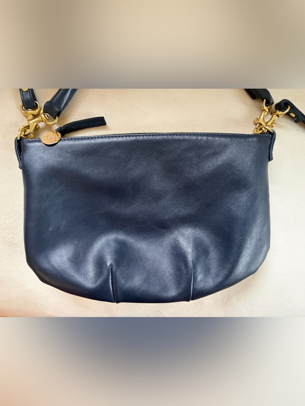Clare V. Petit Moyen - Navy Nappa Leather Crossbody and Shoulder Bag - Picture 5 of 10